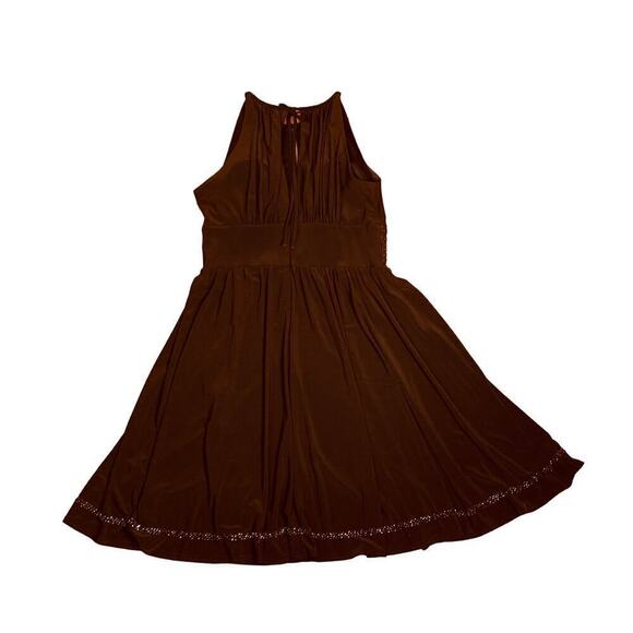 R & M Richards Brown Beaded Halter Neck Knee Length Fit & Flare Dress Size 12P - Picture 4 of 10